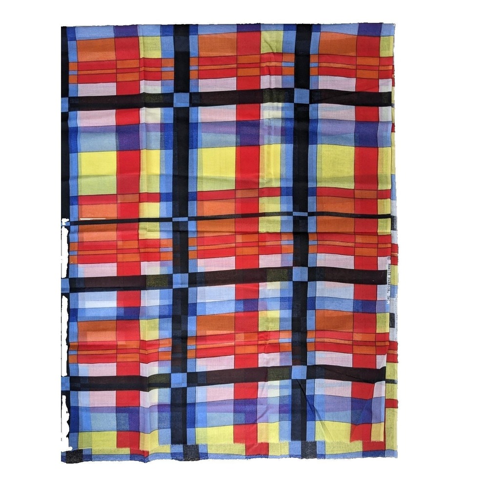 Vintage 1960s‎ Mondrian Style Geometric Primary Color Cotton Blend Fabric 44x76"